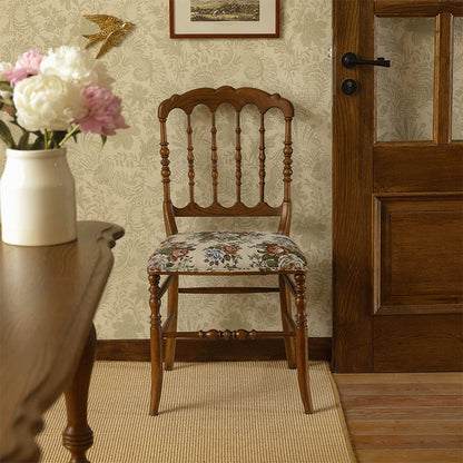 Traditional Vintage Solid Wood Cotton-Linen Sponge Cushion Dining Chair Backrest For Dining Room