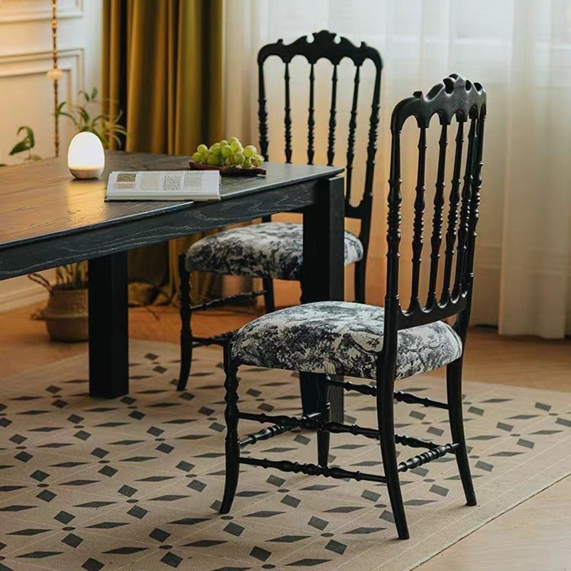 Traditional Vintage Solid Wood Fabric Upholstery Sponge Cushion Dining Chair Backrest For Dining Room