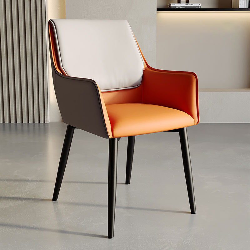 Modern Minimalist Square Seat Cushion PU Leather Carbon Steel Frame Sponge Dining Chair Backrest Armrest For Dining Room