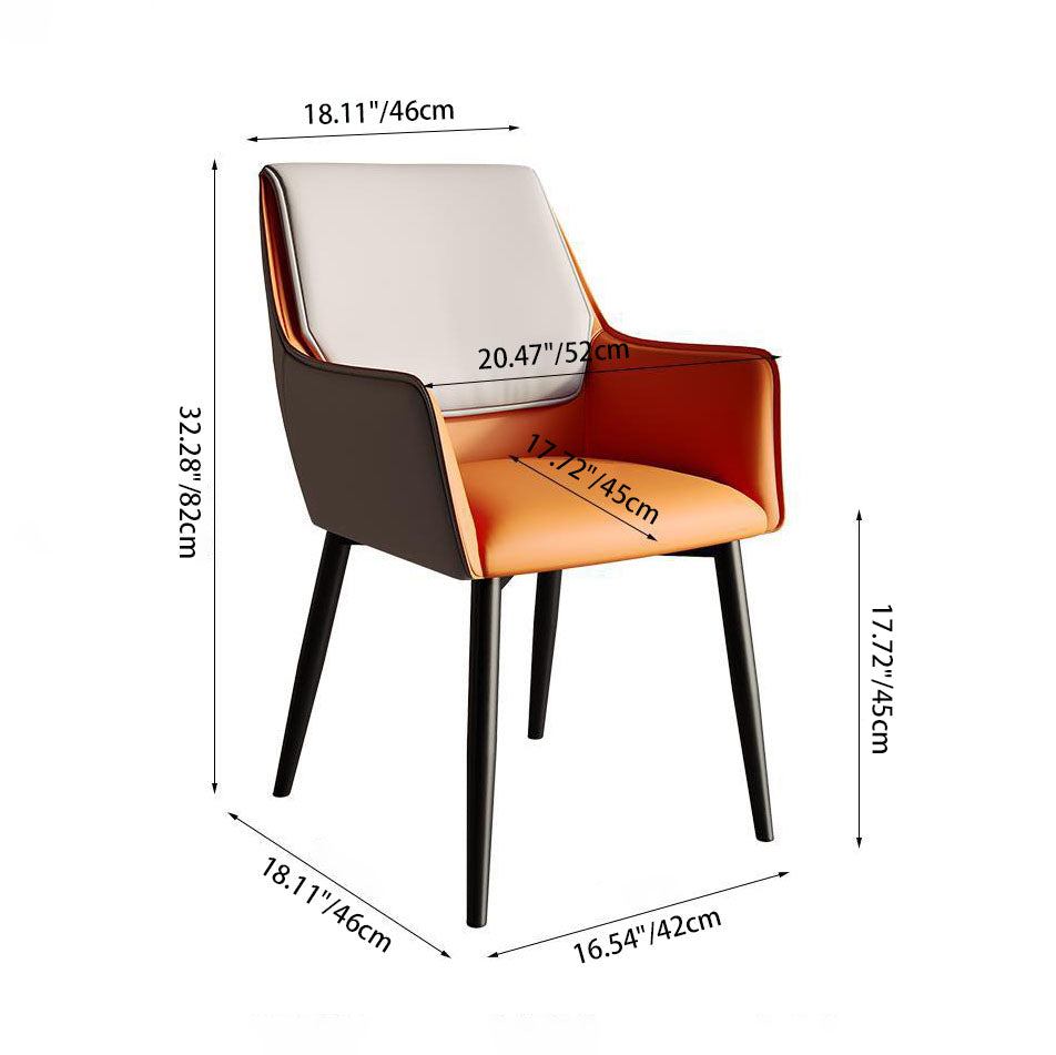 Modern Minimalist Square Seat Cushion PU Leather Carbon Steel Frame Sponge Dining Chair Backrest Armrest For Dining Room