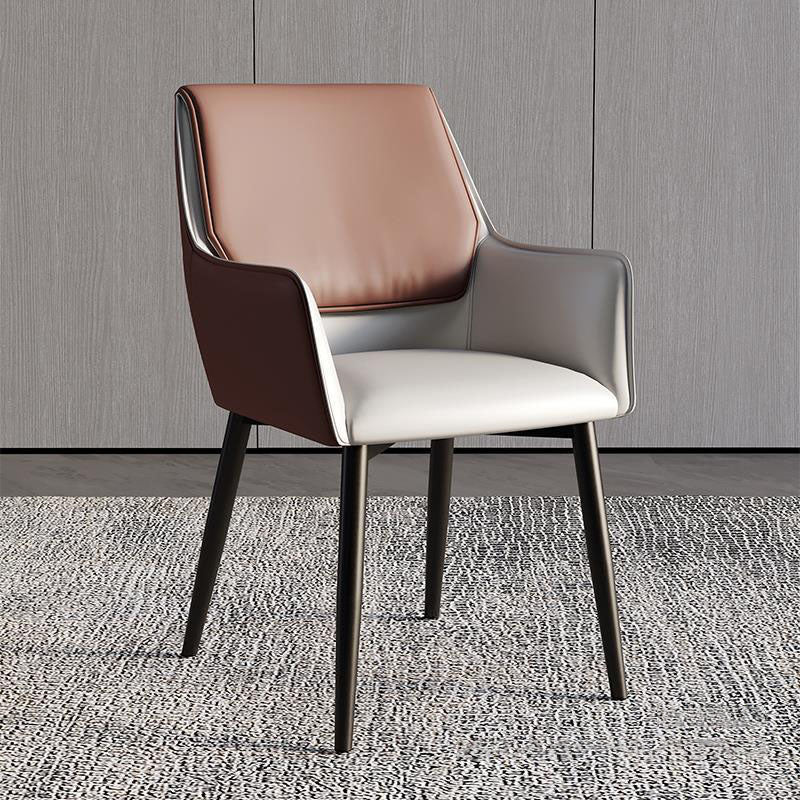 Modern Minimalist Square Seat Cushion PU Leather Carbon Steel Frame Sponge Dining Chair Backrest Armrest For Dining Room