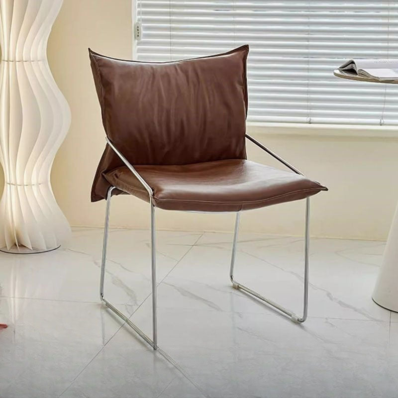 Modern Minimalist Rectangular Sponge Seat Cushion PU Leather Metal Dining Chair Backrest Armrest For Dining Room