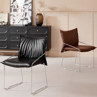 Modern Minimalist Rectangular Sponge Seat Cushion PU Leather Metal Dining Chair Backrest Armrest For Dining Room