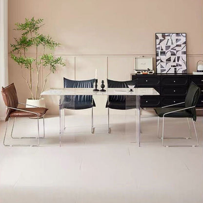 Modern Minimalist Rectangular Sponge Seat Cushion PU Leather Metal Dining Chair Backrest Armrest For Dining Room