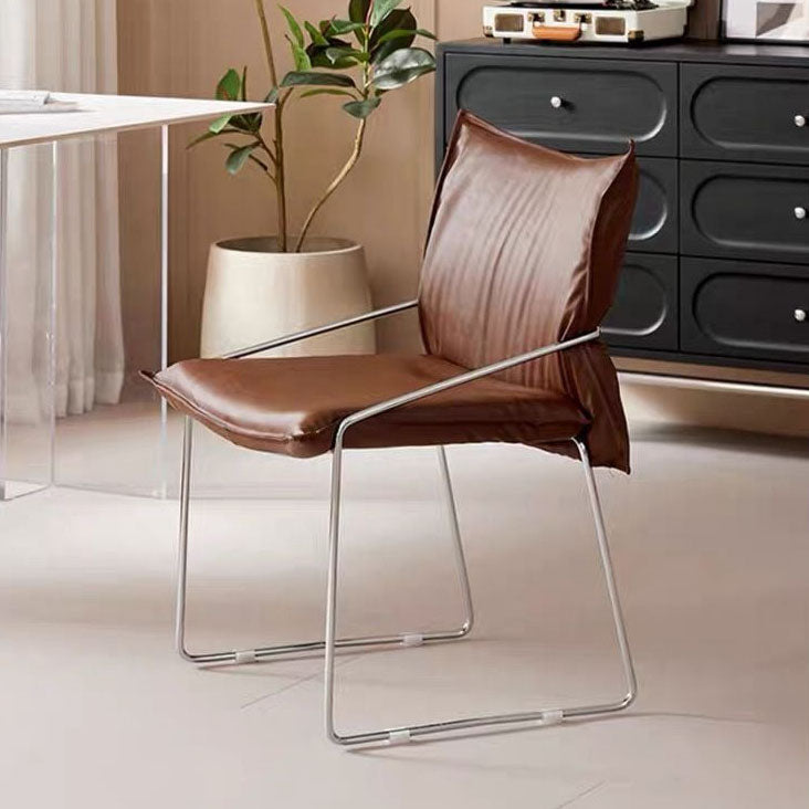 Modern Minimalist Rectangular Sponge Seat Cushion PU Leather Metal Dining Chair Backrest Armrest For Dining Room