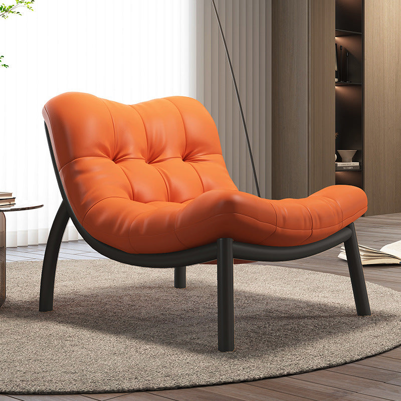 Modern Minimalist Curved Synthetic Leather Sponge Cushion Metal Frame Accent Chair Backrest For Living Room