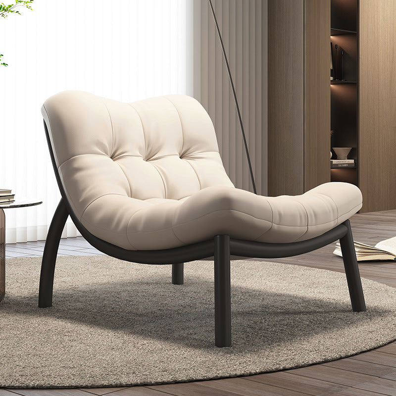 Modern Minimalist Curved Synthetic Leather Sponge Cushion Metal Frame Accent Chair Backrest For Living Room