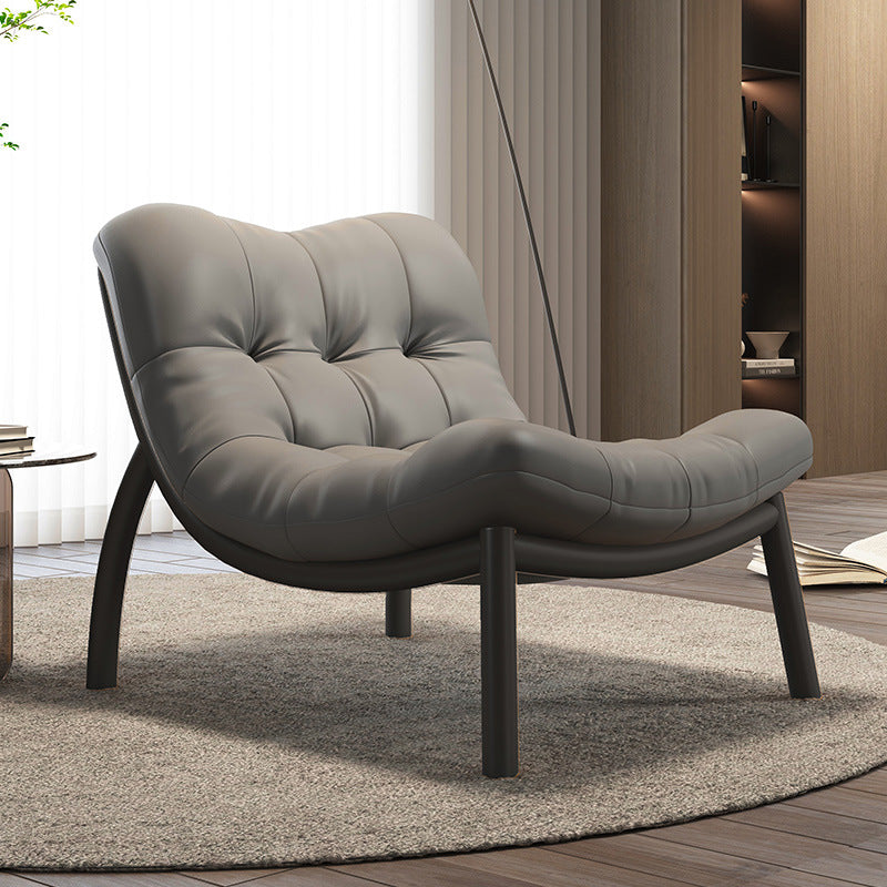 Modern Minimalist Curved Synthetic Leather Sponge Cushion Metal Frame Accent Chair Backrest For Living Room