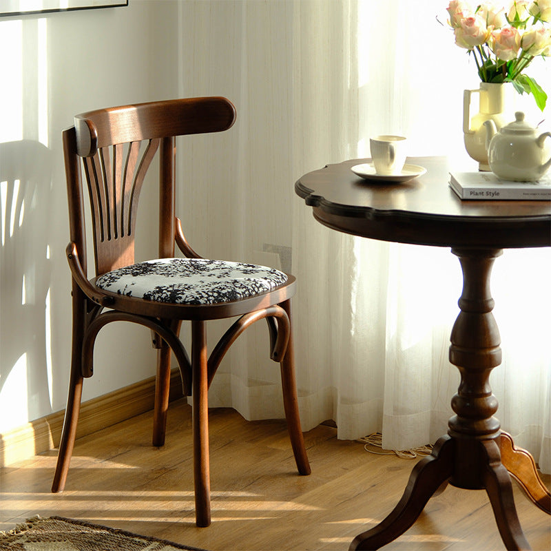 Traditional Vintage Curved Solid Wood Fabric Sponge Dining Chair Backrest For Dining Room