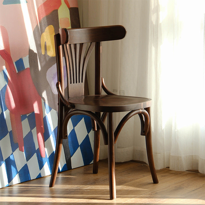 Traditional Vintage Curved Solid Wood Fabric Sponge Dining Chair Backrest For Dining Room