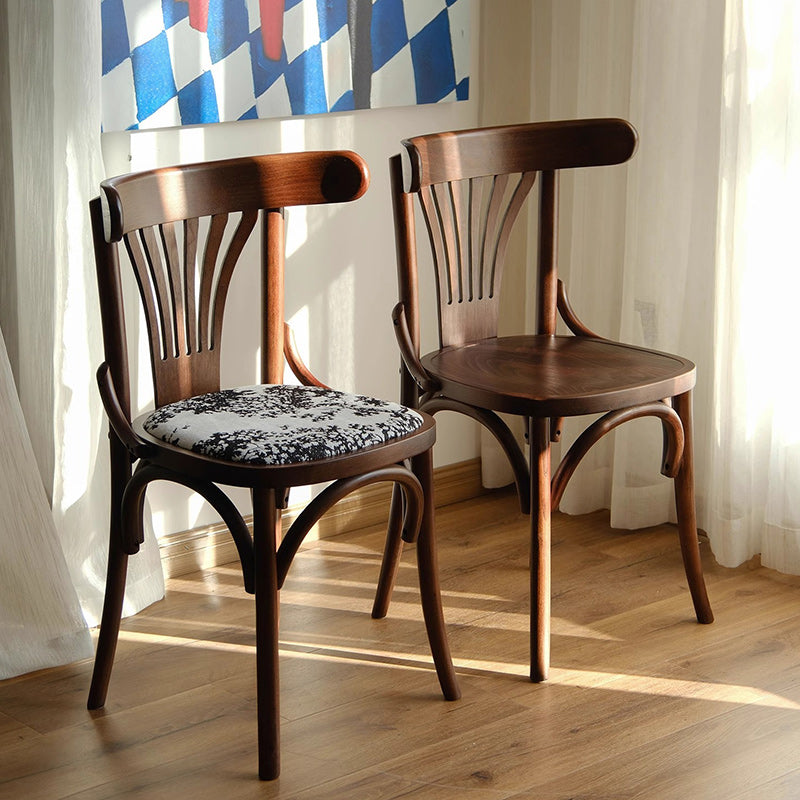 Traditional Vintage Curved Solid Wood Fabric Sponge Dining Chair Backrest For Dining Room