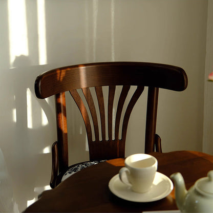 Traditional Vintage Curved Solid Wood Fabric Sponge Dining Chair Backrest For Dining Room