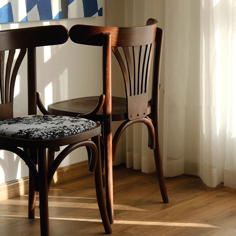 Traditional Vintage Curved Solid Wood Fabric Sponge Dining Chair Backrest For Dining Room