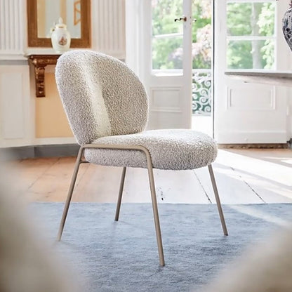 Modern Minimalist Oval Foam Cushion Sherpa Fabric Iron Dining Chair Backrest For Dining Room