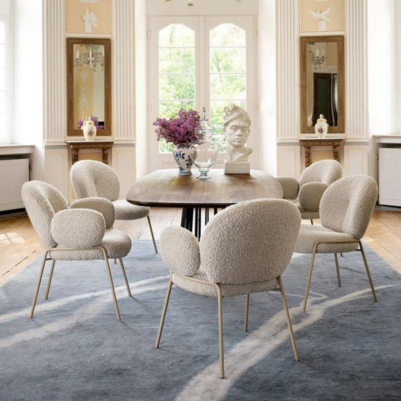 Modern Minimalist Oval Foam Cushion Sherpa Fabric Iron Dining Chair Backrest For Dining Room