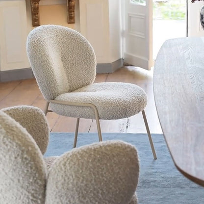Modern Minimalist Oval Foam Cushion Sherpa Fabric Iron Dining Chair Backrest For Dining Room