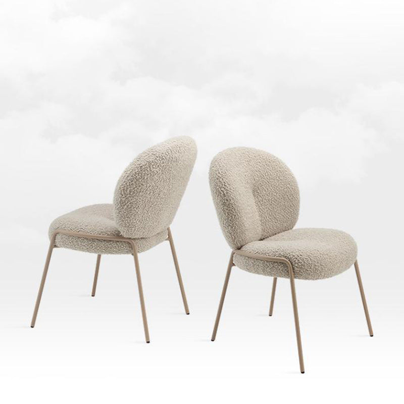 Modern Minimalist Oval Foam Cushion Sherpa Fabric Iron Dining Chair Backrest For Dining Room