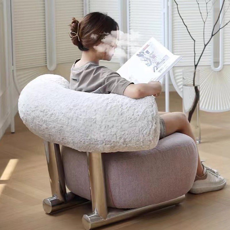 Modern Minimalist Rectangular Sherpa Fabric Iron Sponge Accent Chair Backrest For Living Room