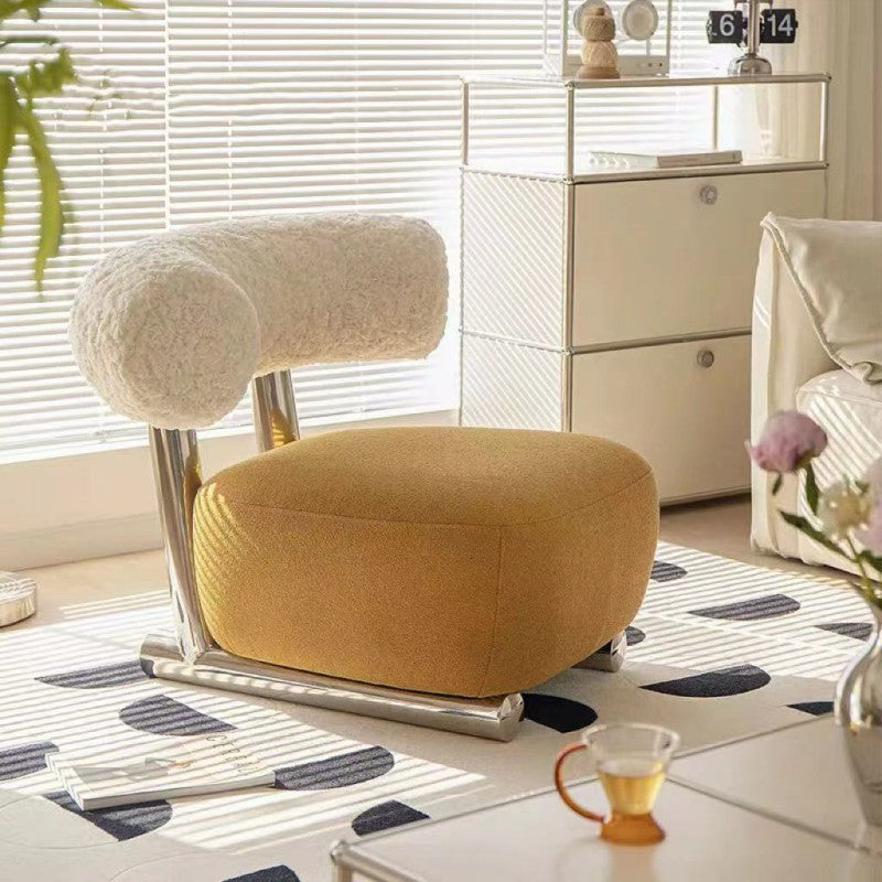 Modern Minimalist Rectangular Sherpa Fabric Iron Sponge Accent Chair Backrest For Living Room