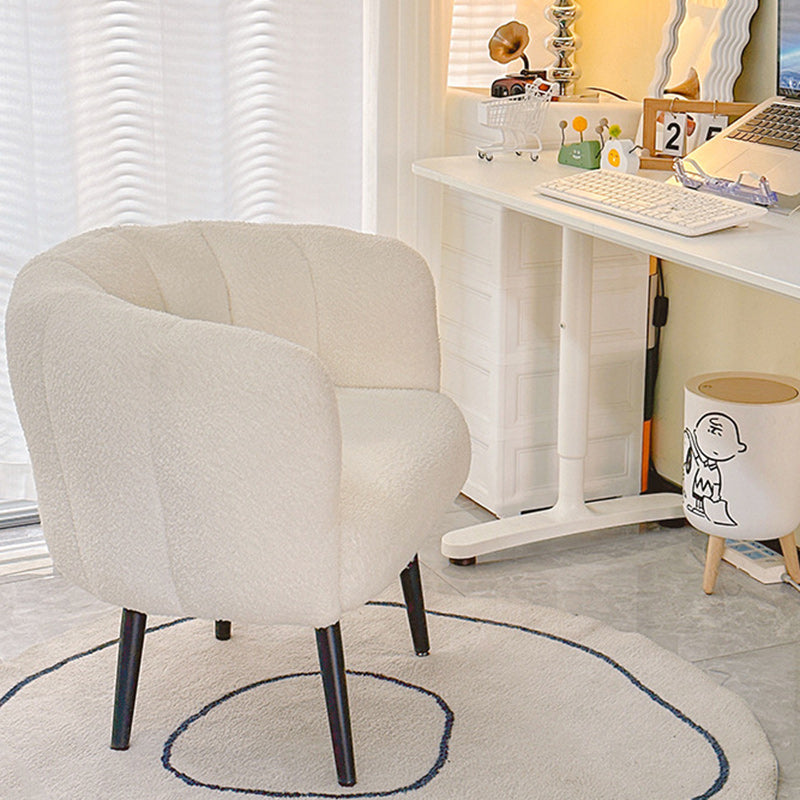 Modern Minimalist Curved Seat Cushion Sherpa Fabric Sponge Metal Vanity Stool Backrest Armrest For Bedroom