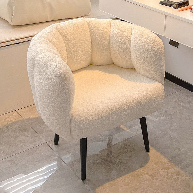 Modern Minimalist Curved Seat Cushion Sherpa Fabric Sponge Metal Vanity Stool Backrest Armrest For Bedroom