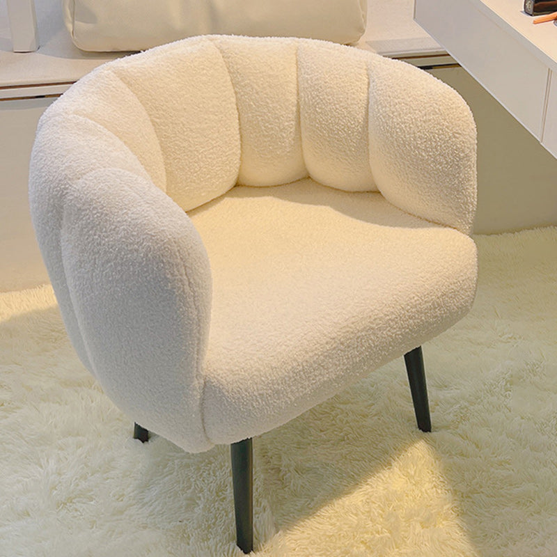 Modern Minimalist Curved Seat Cushion Sherpa Fabric Sponge Metal Vanity Stool Backrest Armrest For Bedroom
