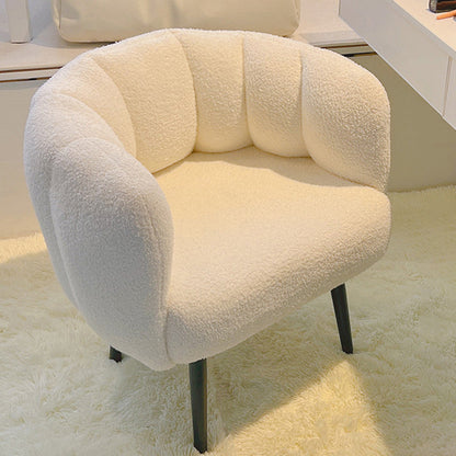 Modern Minimalist Curved Seat Cushion Sherpa Fabric Sponge Metal Vanity Stool Backrest Armrest For Bedroom
