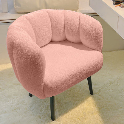 Modern Minimalist Curved Seat Cushion Sherpa Fabric Sponge Metal Vanity Stool Backrest Armrest For Bedroom