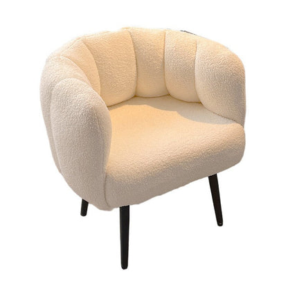 Modern Minimalist Curved Seat Cushion Sherpa Fabric Sponge Metal Vanity Stool Backrest Armrest For Bedroom
