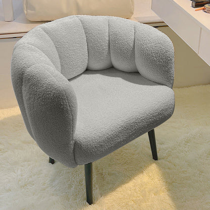 Modern Minimalist Curved Seat Cushion Sherpa Fabric Sponge Metal Vanity Stool Backrest Armrest For Bedroom