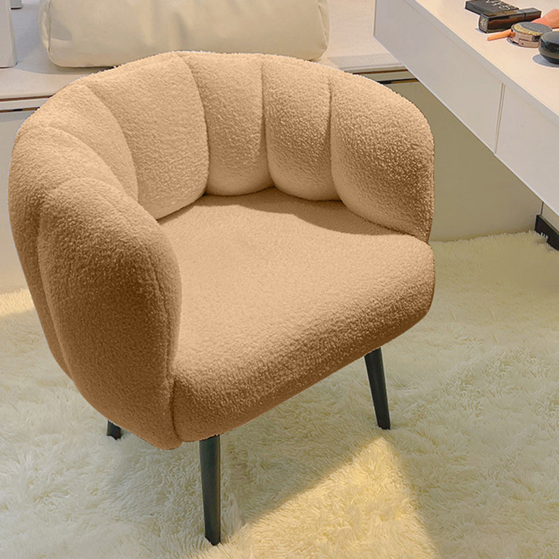 Modern Minimalist Curved Seat Cushion Sherpa Fabric Sponge Metal Vanity Stool Backrest Armrest For Bedroom