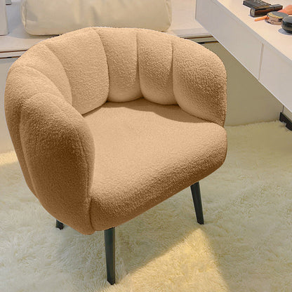 Modern Minimalist Curved Seat Cushion Sherpa Fabric Sponge Metal Vanity Stool Backrest Armrest For Bedroom
