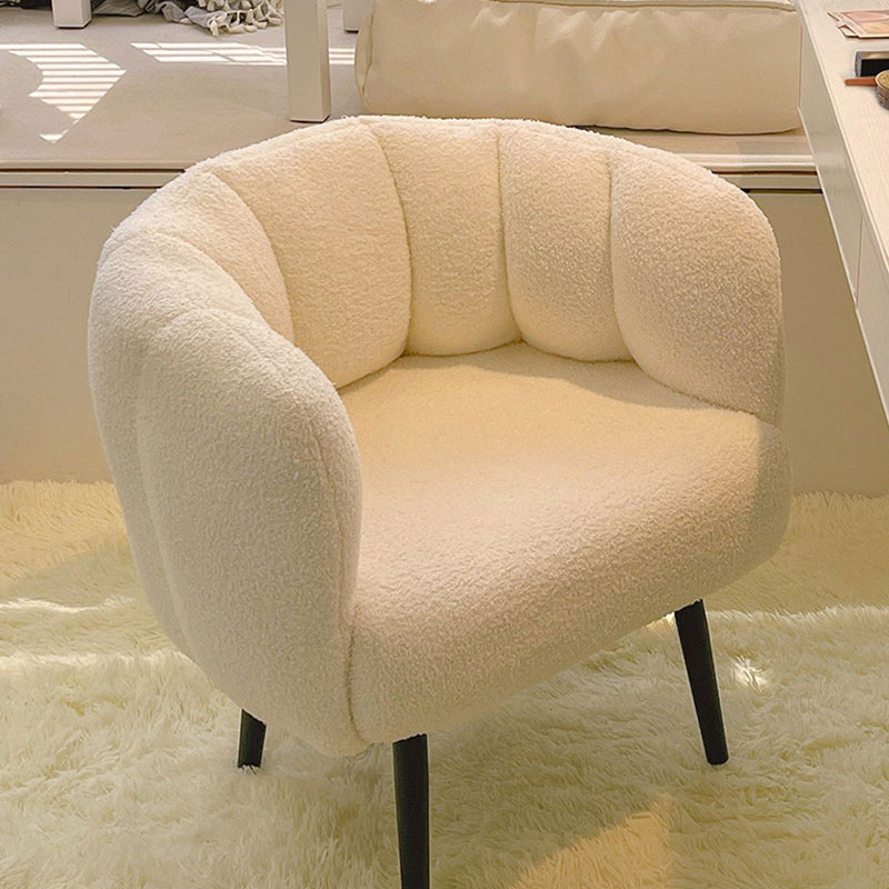 Modern Minimalist Curved Seat Cushion Sherpa Fabric Sponge Metal Vanity Stool Backrest Armrest For Bedroom