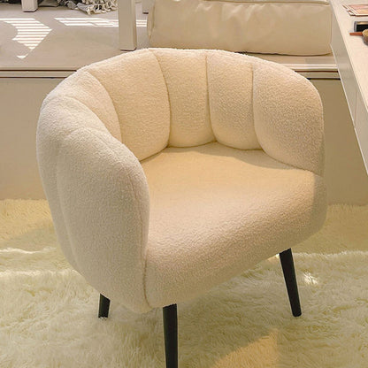 Modern Minimalist Curved Seat Cushion Sherpa Fabric Sponge Metal Vanity Stool Backrest Armrest For Bedroom