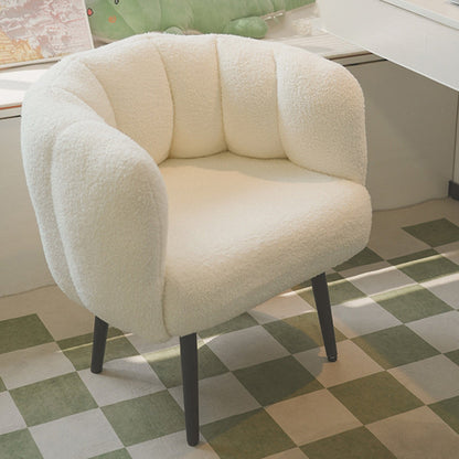Modern Minimalist Curved Seat Cushion Sherpa Fabric Sponge Metal Vanity Stool Backrest Armrest For Bedroom