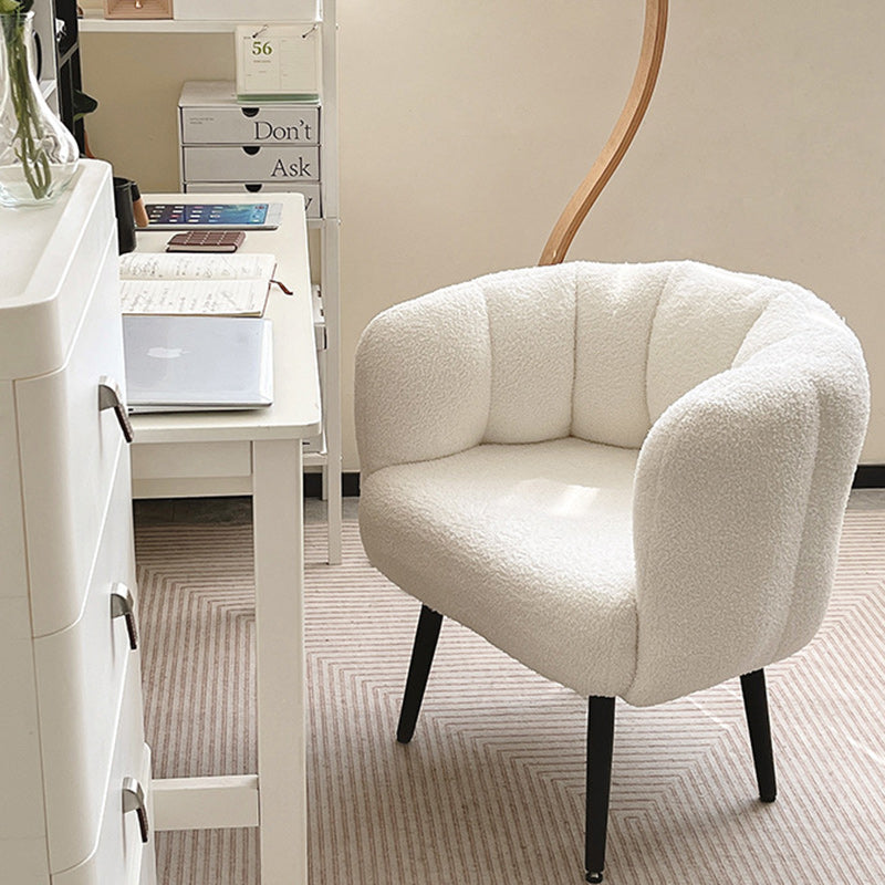 Modern Minimalist Curved Seat Cushion Sherpa Fabric Sponge Metal Vanity Stool Backrest Armrest For Bedroom