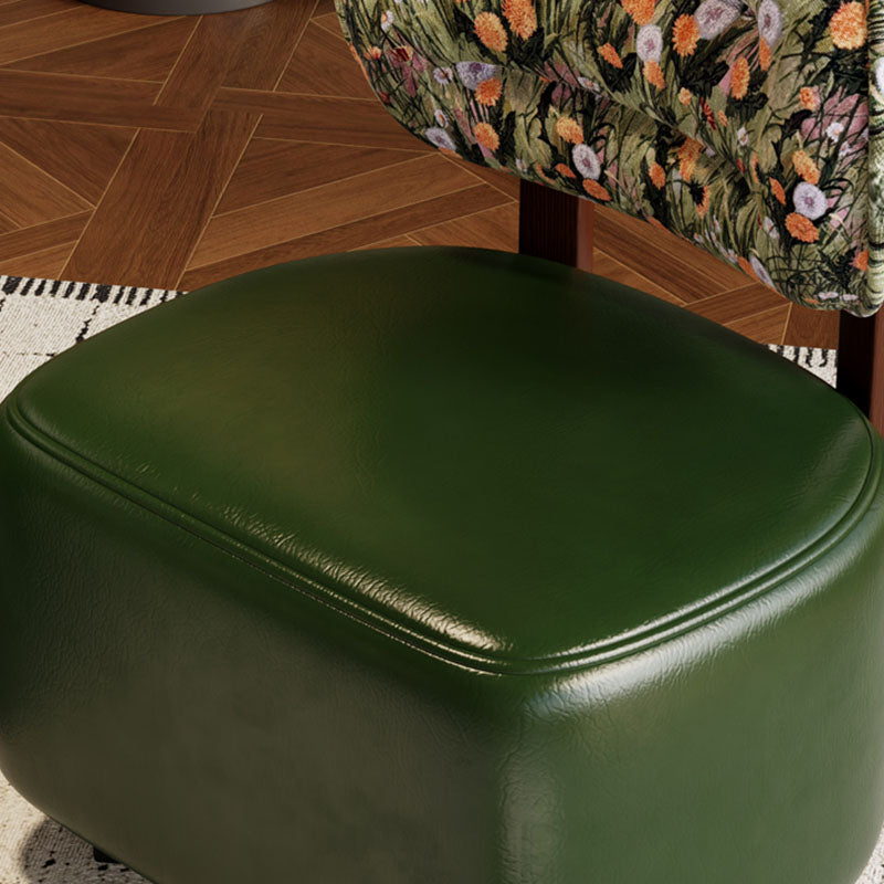 Modern Minimalist Rectangular Oil-Waxed Leather Solid Wood Sponge Low Stool Movable Backrest For Living Room