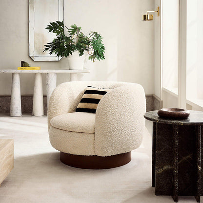 Modern Minimalist Round Cushion Sherpa Fabric Solid Wood Sponge Accent Chair Backrest Armrest For Living Room