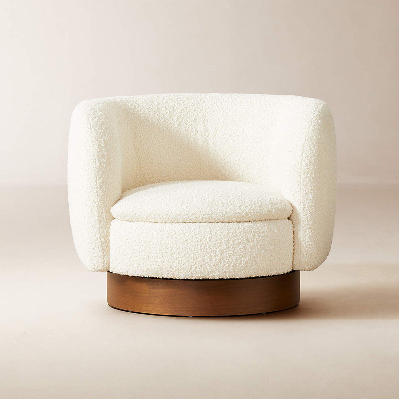 Modern Minimalist Round Cushion Sherpa Fabric Solid Wood Sponge Accent Chair Backrest Armrest For Living Room