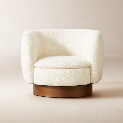 Modern Minimalist Round Cushion Sherpa Fabric Solid Wood Sponge Accent Chair Backrest Armrest For Living Room