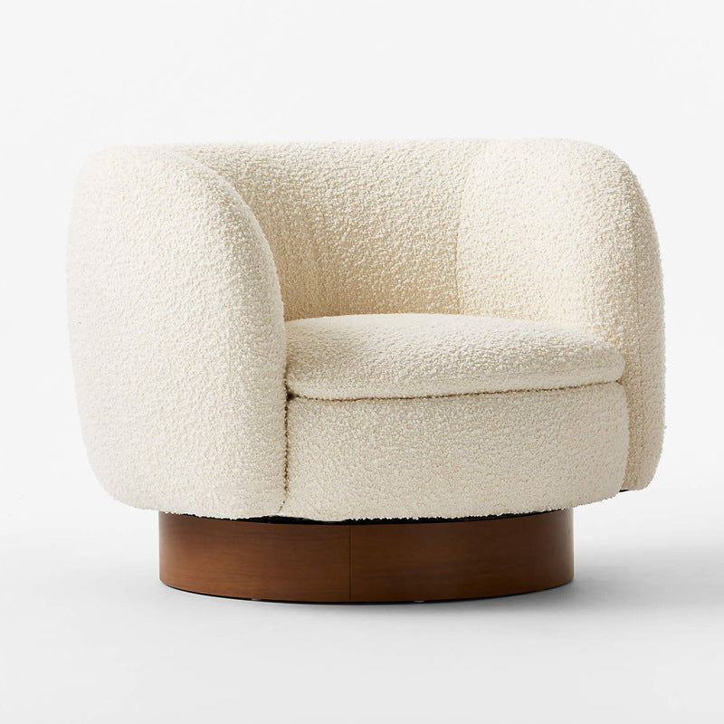 Modern Minimalist Round Cushion Sherpa Fabric Solid Wood Sponge Accent Chair Backrest Armrest For Living Room
