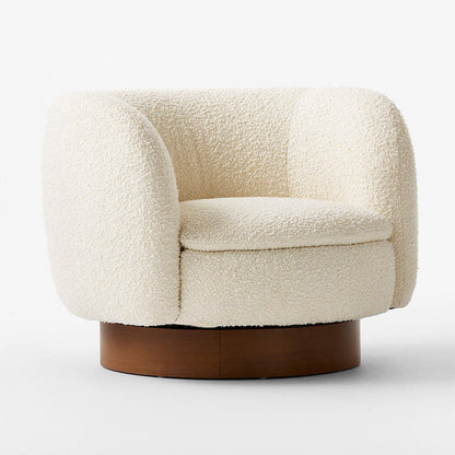 Modern Minimalist Round Cushion Sherpa Fabric Solid Wood Sponge Accent Chair Backrest Armrest For Living Room