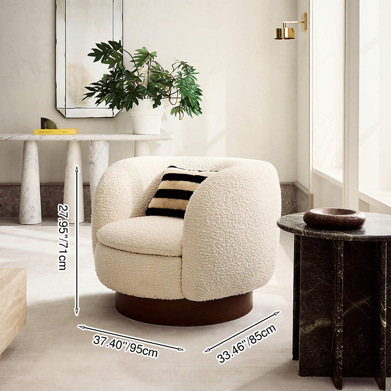 Modern Minimalist Round Cushion Sherpa Fabric Solid Wood Sponge Accent Chair Backrest Armrest For Living Room