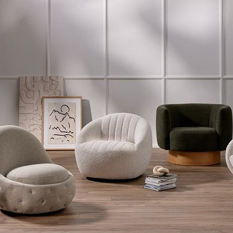 Modern Minimalist Curved Sherpa Fabric Solid Wood Sponge Accent Chair Backrest Armrest For Living Room