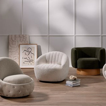 Modern Minimalist Curved Sherpa Fabric Solid Wood Sponge Accent Chair Backrest Armrest For Living Room