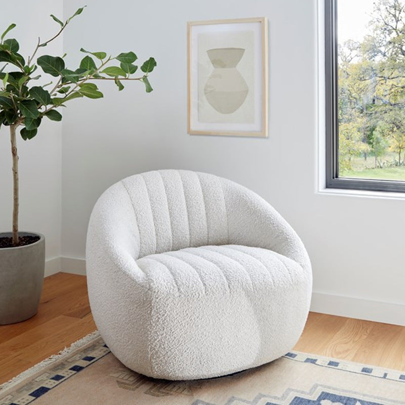 Modern Minimalist Curved Sherpa Fabric Solid Wood Sponge Accent Chair Backrest Armrest For Living Room