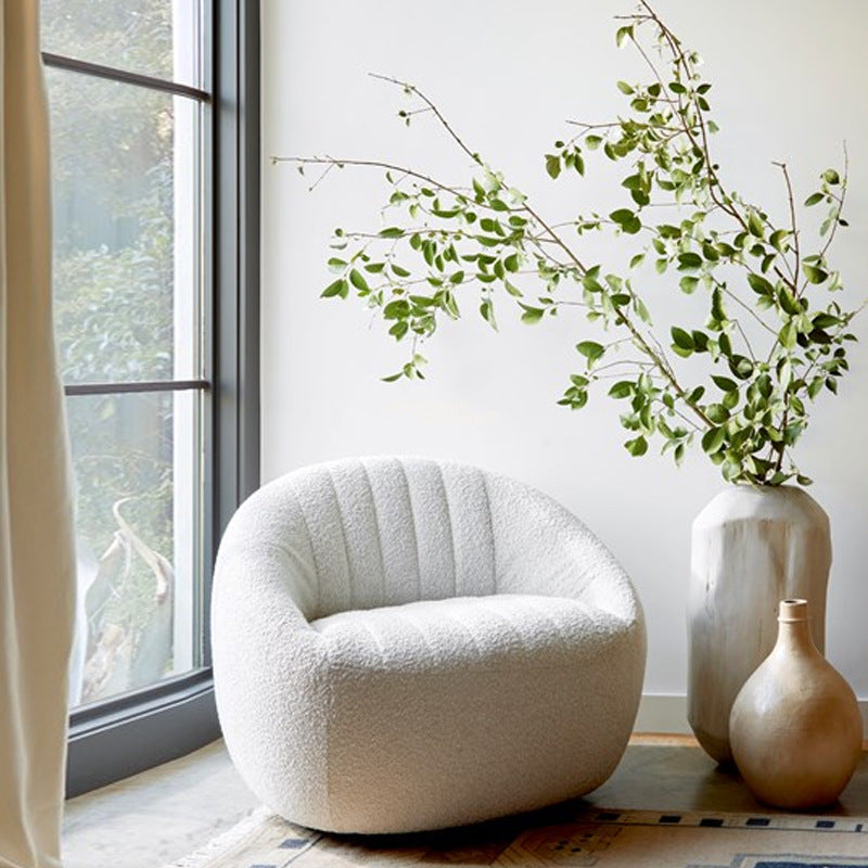 Modern Minimalist Curved Sherpa Fabric Solid Wood Sponge Accent Chair Backrest Armrest For Living Room