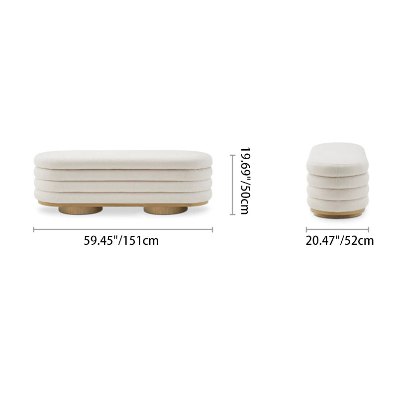 Modern Minimalist Oval Sherpa Fabric Solid Wood Sponge Footstool For Living Room