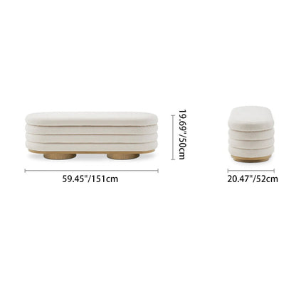 Modern Minimalist Oval Sherpa Fabric Solid Wood Sponge Footstool For Living Room