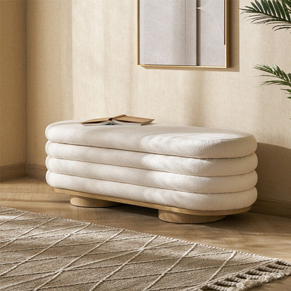 Modern Minimalist Oval Sherpa Fabric Solid Wood Sponge Footstool For Living Room